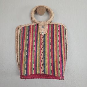 Multicolor Striped Handwoven Straw Tote Beach Bag